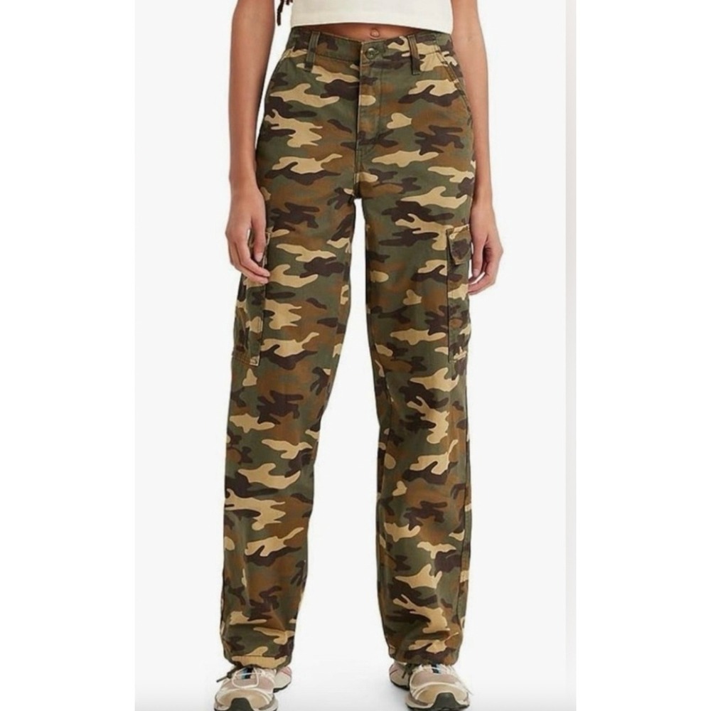 Levis 94‎ Baggy Cargo Pants Womens 25 Camouflage High Rise Wide Leg A4707-0012